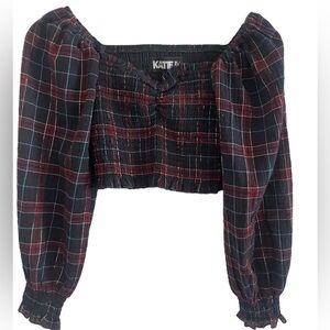 KatieJ NYC Girls Chloe Puff Sleeve Smocked Crop Top Size Medium